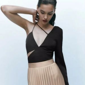 Zara sateen asymmetrical black top